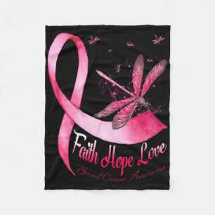 Faith Hope Love Dragonfly Breast Cancer Awareness Fleece Blanket