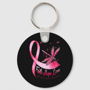 Faith Hope Love Dragonfly Breast Cancer Awareness Key Ring