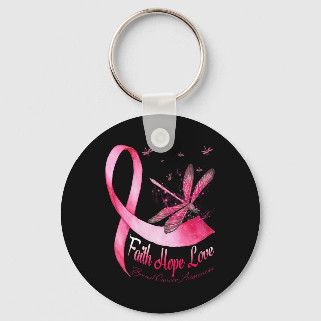 Faith Hope Love Dragonfly Breast Cancer Awareness  Key Ring (Front)