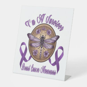 Faith Hope Love Dragonfly Breast Cancer Awareness Pedestal Sign