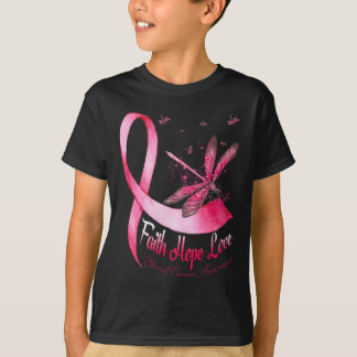 Faith Hope Love Dragonfly Breast Cancer Awareness  T-Shirt