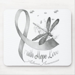 Faith Hope Love Dragonfly Grey Asthma Awareness Mouse Pad