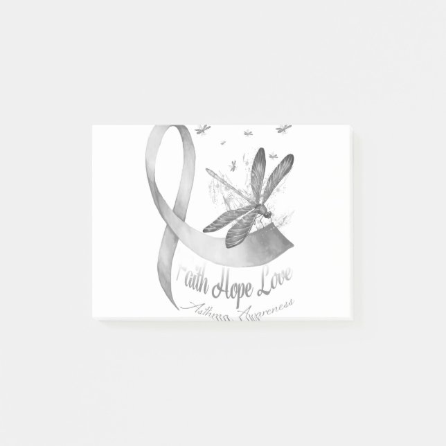 Faith Hope Love Dragonfly Grey Asthma Awareness Post-it Notes (Front)