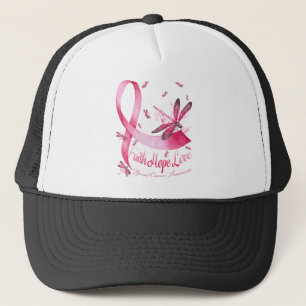 Faith Hope Love Dragonfly Pink Ribbon Breast Trucker Hat
