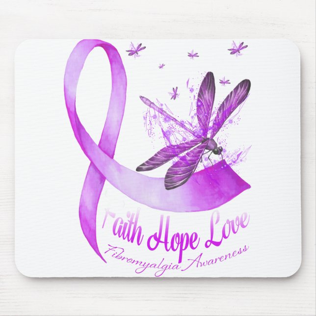 Faith Hope Love Dragonfly Purple Ribbon Fibromyalg Mouse Pad (Front)