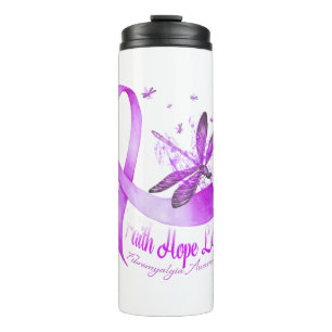 Faith Hope Love Dragonfly Purple Ribbon Fibromyalg Thermal Tumbler