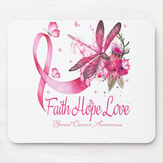 Faith Hope Love Dragonfly Ribbon Breast Cancer Mouse Pad (Front)