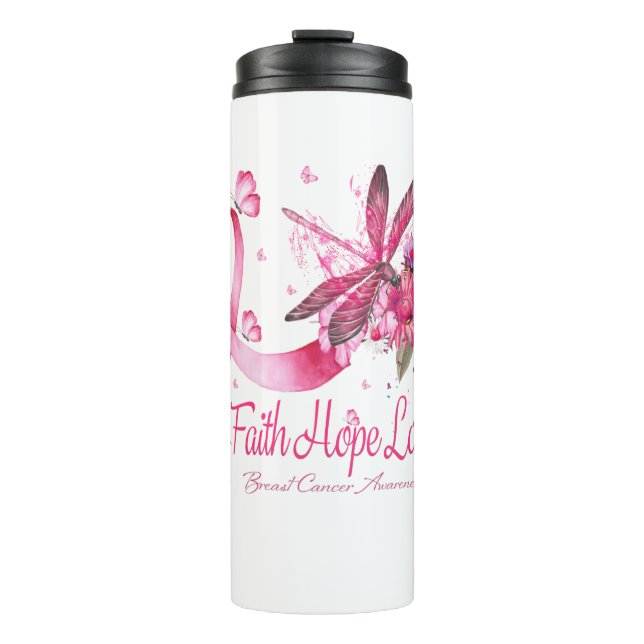 Faith Hope Love Dragonfly Ribbon Breast Cancer Thermal Tumbler (Front)