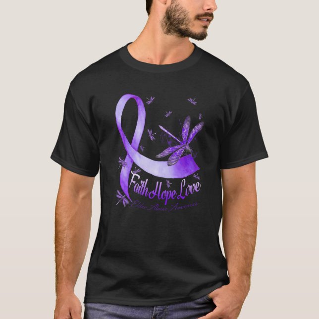 Faith Hope Love Elder Abuse Awareness Dragonfly T-Shirt (Front)