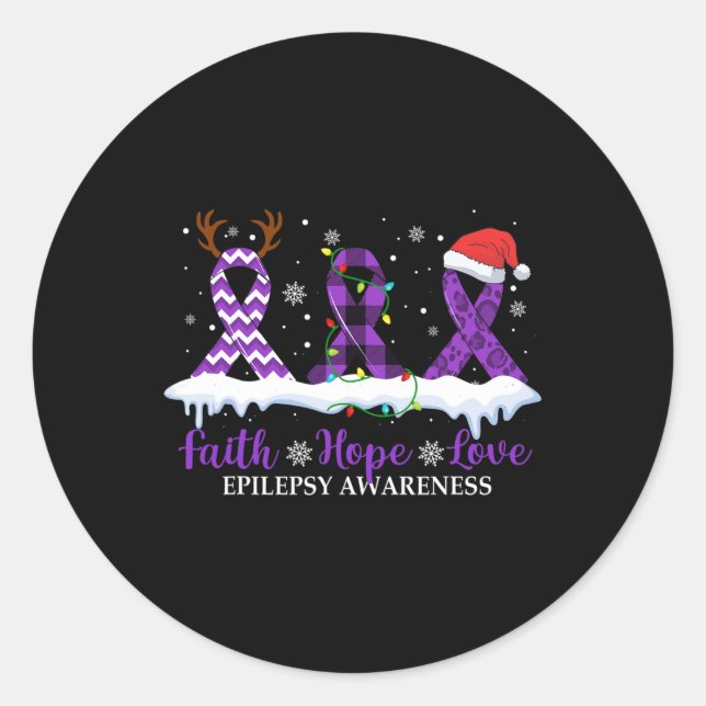 Faith Hope Love Epilepsy Awareness Christmas Ribbo Classic Round Sticker (Front)