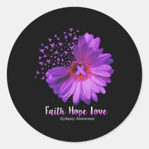 Faith Hope Love Epilepsy Awareness Sunflower Classic Round Sticker