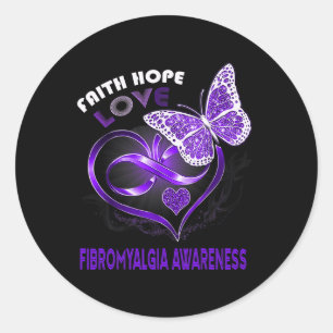 Faith Hope Love Fibromyalgia Awareness Heart Butte Classic Round Sticker
