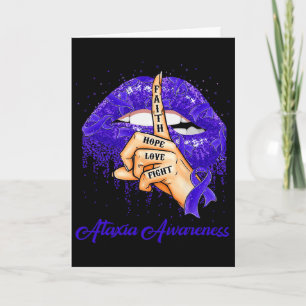 Faith Hope Love Fight Blue Ribbon Ataxia Awareness Card