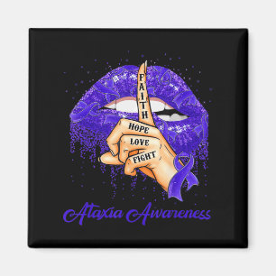 Faith Hope Love Fight Blue Ribbon Ataxia Awareness Magnet