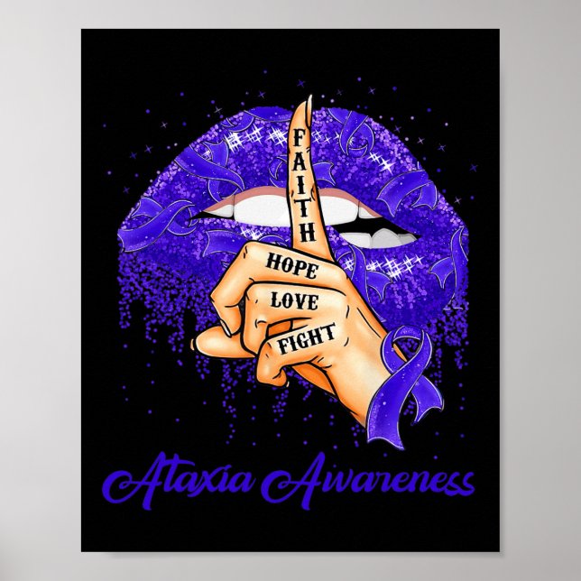 Faith Hope Love Fight Blue Ribbon Ataxia Awareness Poster (Front)