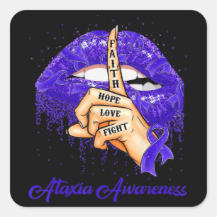 Faith Hope Love Fight Blue Ribbon Ataxia Awareness Square Sticker