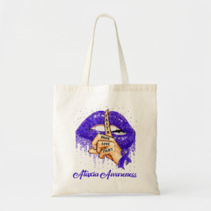 Faith Hope Love Fight Blue Ribbon Ataxia Awareness Tote Bag