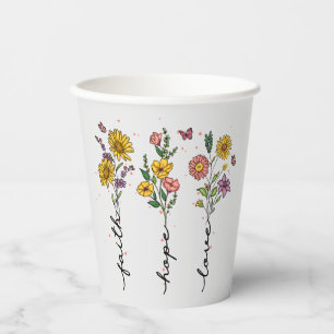 Faith Hope Love - Floral Inspirational Paper Cups