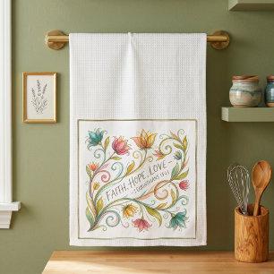 Faith Hope Love floral Tea Towel