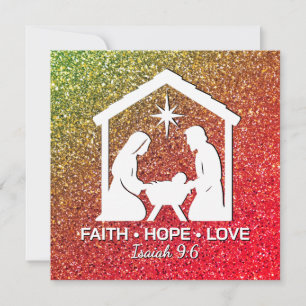 FAITH HOPE LOVE Glitter Christian Christmas Holiday Card