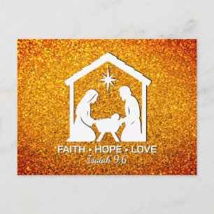 FAITH HOPE LOVE Glitter Christian Christmas Holiday Postcard
