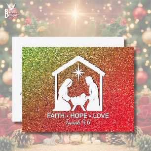 FAITH HOPE LOVE Glitter Christian Christmas Holiday Postcard