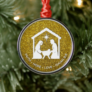 FAITH HOPE LOVE Glitter Christian Christmas Metal Ornament