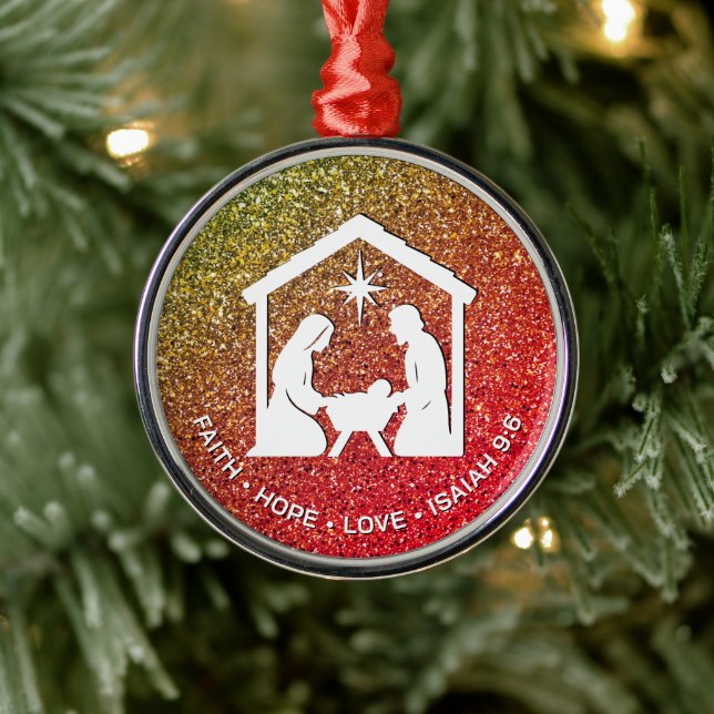 FAITH HOPE LOVE Glitter Christian Christmas Metal Ornament (Tree)