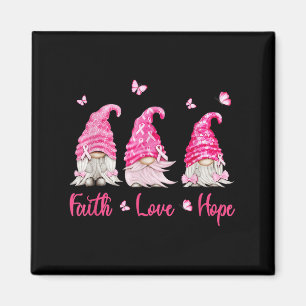 Faith Hope Love Gnome Breast Cancer Awareness Pink Magnet