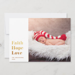 Faith Hope Love. Gold Christmas religious photo Holiday Card