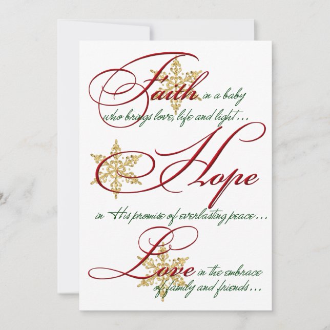 Faith, Hope, Love Gold Photo Christmas Card (Front)