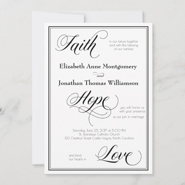 Faith Hope Love Graceful Script Wedding Invitation (Front)