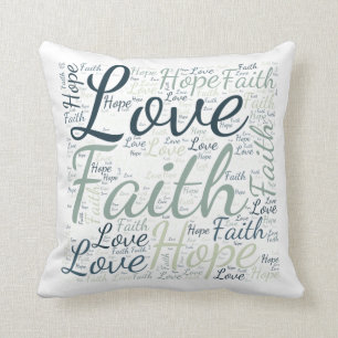 Faith Hope Love Green Blue Word Cloud Cushion
