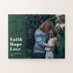 Faith Hope Love. Green Christmas religious photo Jigsaw Puzzle<br><div class="desc">Green minimalist religious Christmas photo puzzle "Faith Hope Love" for winter holiday gift.</div>