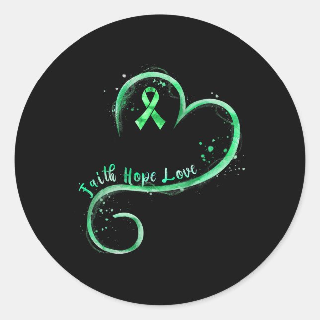 Faith Hope Love Green Ribbon Kidney Disease Awaren Classic Round Sticker (Front)