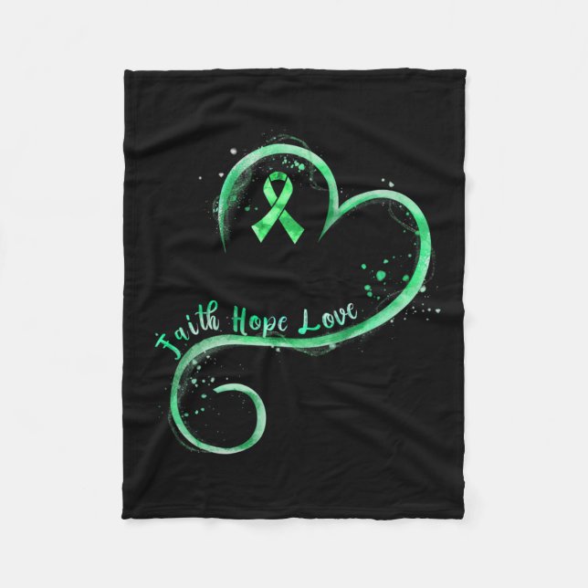 Faith Hope Love Green Ribbon Kidney Disease Awaren Fleece Blanket (Front)