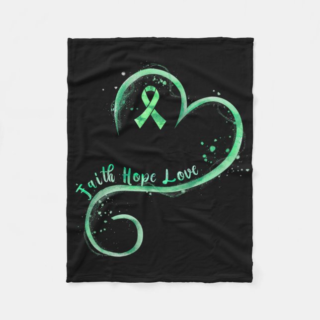 Faith Hope Love Green Ribbon Mental Health Awarene Fleece Blanket (Front)