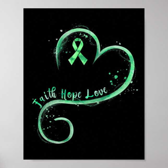 Faith Hope Love Green Ribbon Mental Health Awarene Poster (Front)