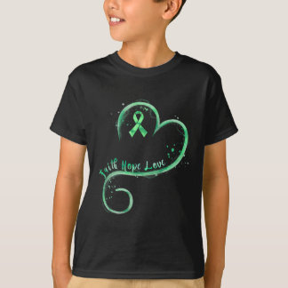 Faith Hope Love Green Ribbon Mental Health Awarene T-Shirt