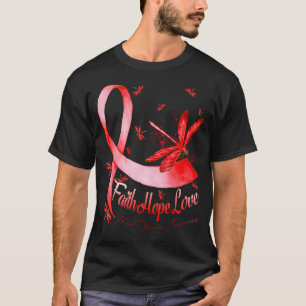 Faith Hope Love Heart Disease Awareness Dragonfly T-Shirt