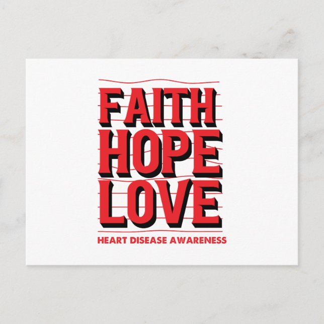Faith Hope Love Heart Disease Awareness Postcard (Front)