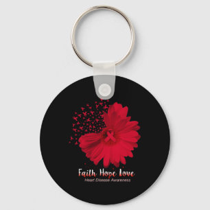 Faith Hope Love Heart Disease Awareness Sunflower Key Ring
