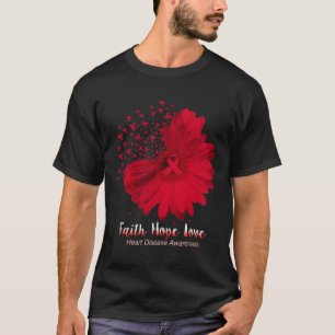 Faith Hope Love Heart Disease Awareness Sunflower T-Shirt