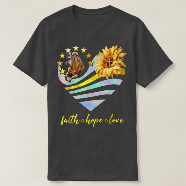 Faith Hope Love Horses Daisy Chirstian God Religio T-Shirt (Design Front)