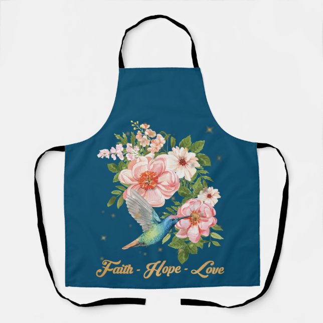 Faith Hope Love Hummingbird Picture Bird Print Apron (Front)