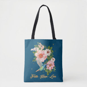 Faith Hope Love Hummingbird Picture Bird Print Tote Bag