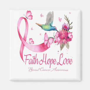 Faith Hope Love Hummingbird Ribbon Breast Cancer Magnet