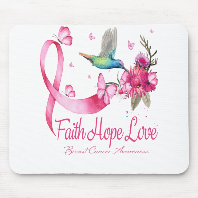 Faith Hope Love Hummingbird Ribbon Breast Cancer Mouse Pad (Front)