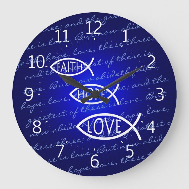 Faith Hope Love Ichthus - Christian Fis Wall Clock (Front)