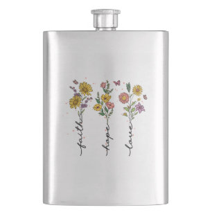 "Faith-Hope-Love" Inspiring Floral Design Hip Flask